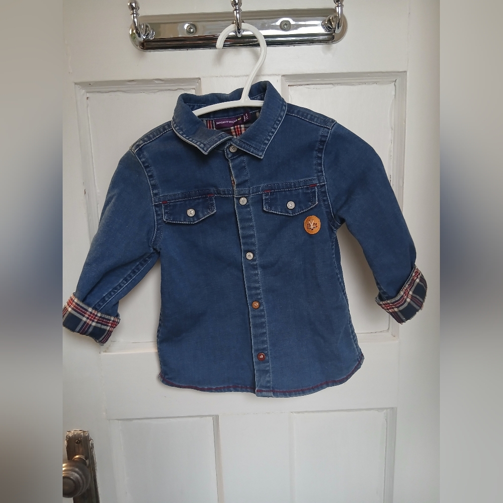 Baby Blue Denim Jean Jacket with Plaid Trim Clothing Boys Kids